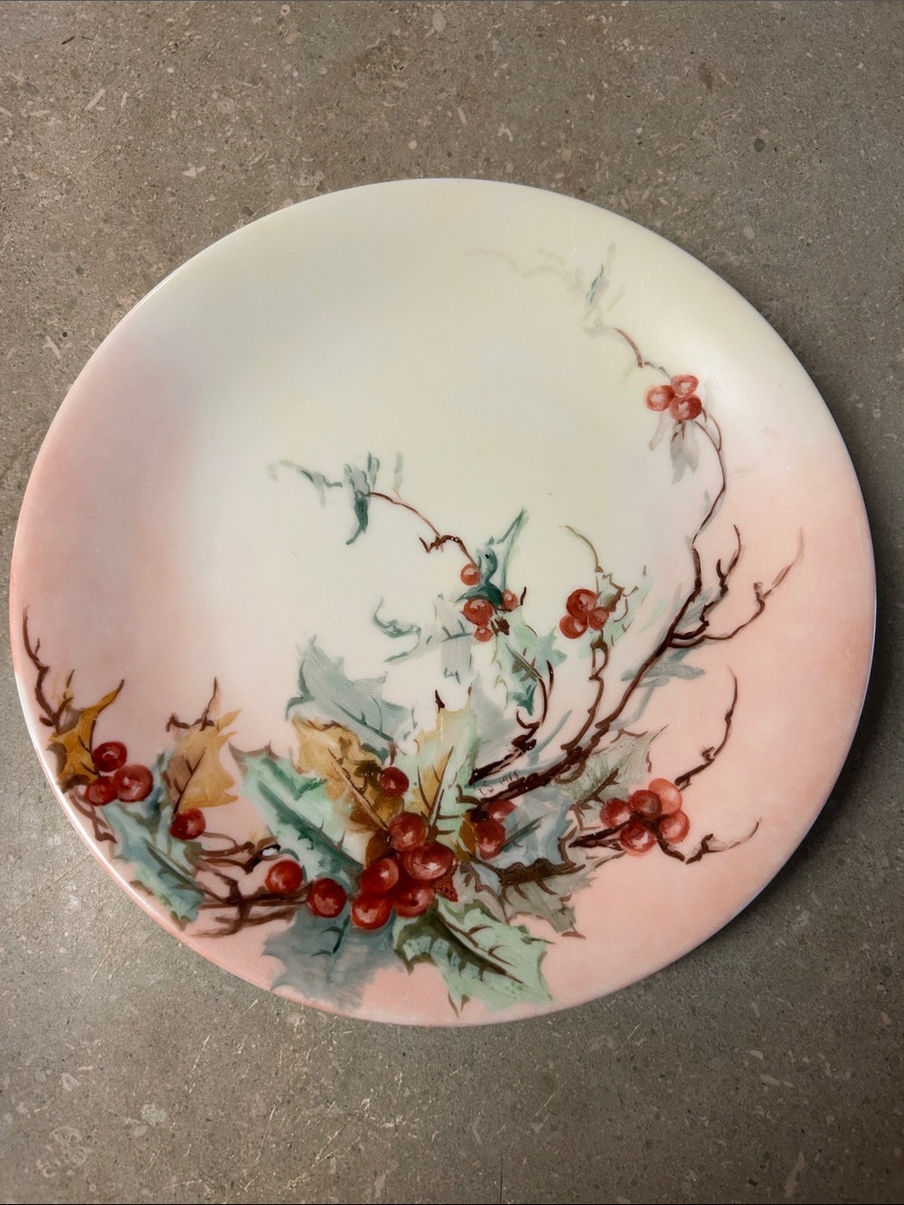 Antique Limoges France Plate Hand Painted Holly Berries Bernardaud 1900